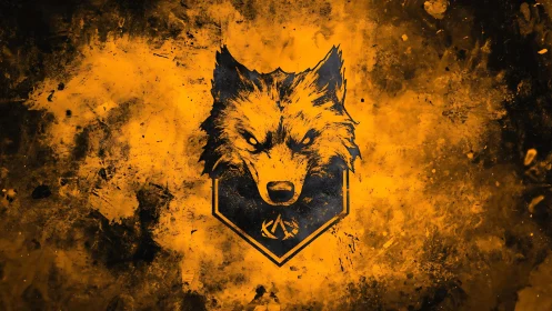 High-contrast grunge emblem with stylized wolf head profile