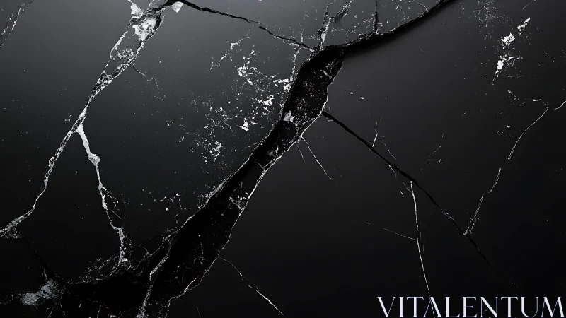 High contrast black marble slab with fractured vein network