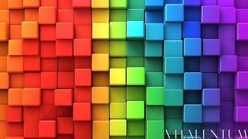Stacked rainbow cubes staging a chromatic cityscape spectacle.