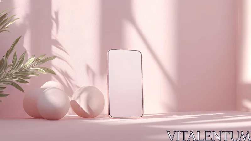 Minimalist smartphone mockup in pastel pink sunlight scene.