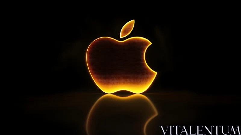 Glowing golden apple emblem on reflective black background.