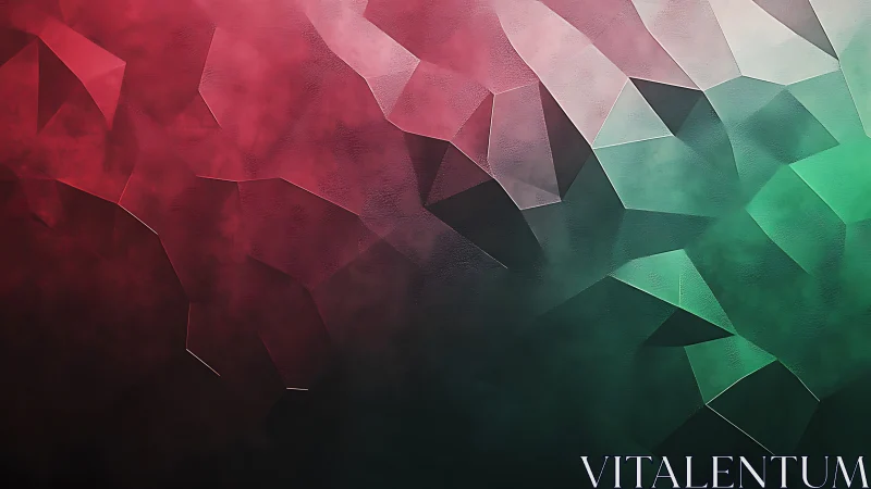 Prismatic fog drifts across fractured crimson and teal glass