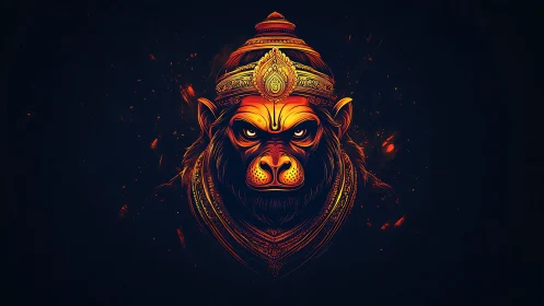 Luminous warrior primate portrait with ornate regal crown.