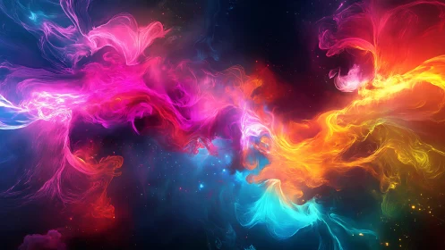 Multicolored luminous wisps forming abstract nebular band.