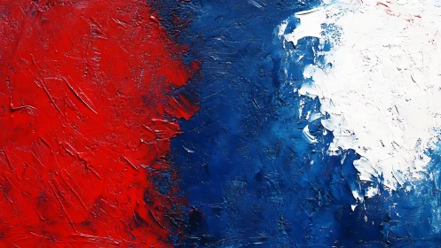 Abstract French Flag Inspired Textured Painting in Bold Colors.