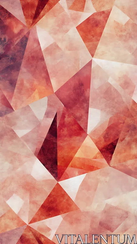 Faceted rose geometric abstraction with layered warm planes.