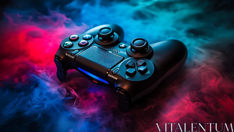 Gaming Controller Surrounded by Neon Smoke and Color.
