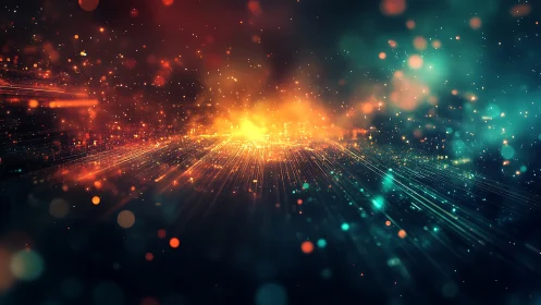 Abstract light field depicts linear particle motion in space