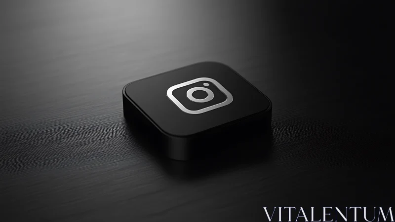 3D Instagram Logo Icon on Dark Textured Surface.