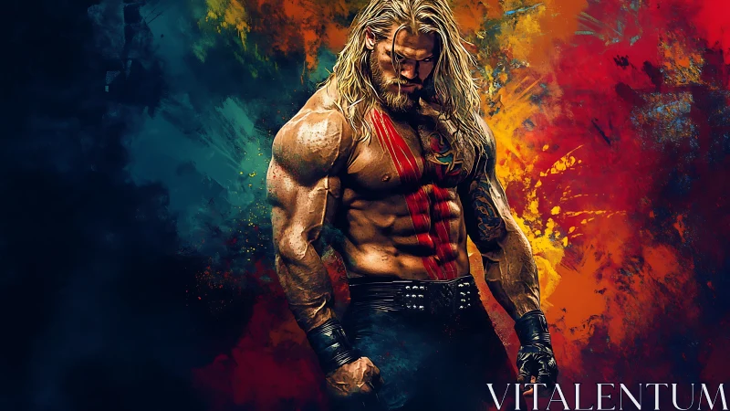 Storm-lit warrior in a blaze of bold painted color.