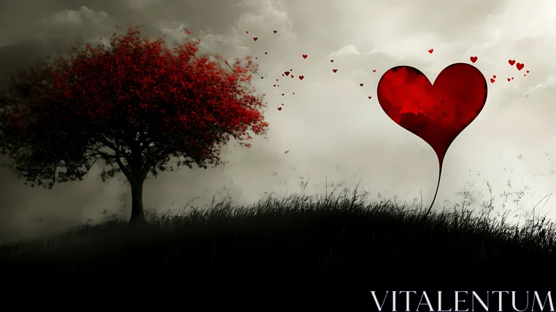 Heart-Shaped Balloon Rises Over Enchanted Landscape.