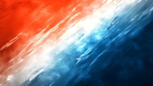 Abstract tricolor brushstroke pattern in red, white, and blue style.