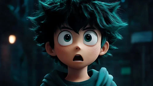 Wide-eyed kid hero caught in a midnight wow moment.