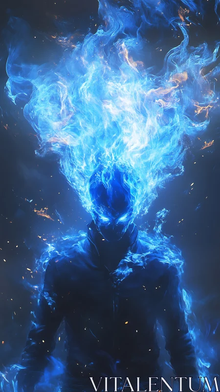 Midnight firewalker crowned in ghost-blue inferno.