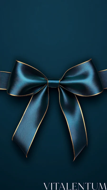 Teal silk bow with gold edge trim centered on dark teal background