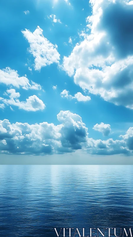Open seascape under cumulus cloud formations at midday.