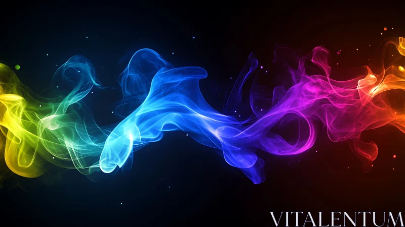 Colorful flowing light trails on dark abstract background.