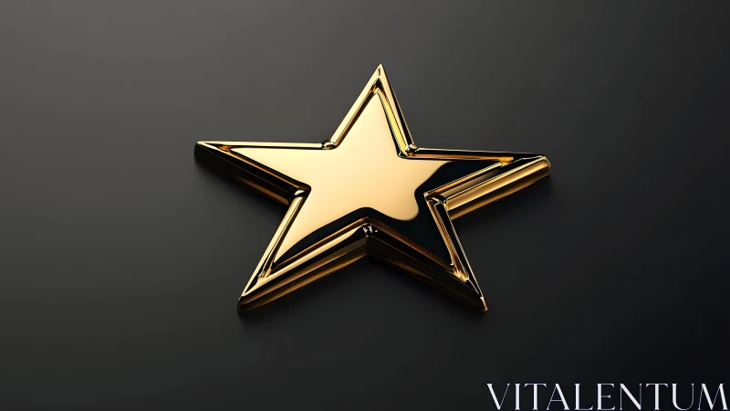 Shiny golden star on black background in realistic 3D style.