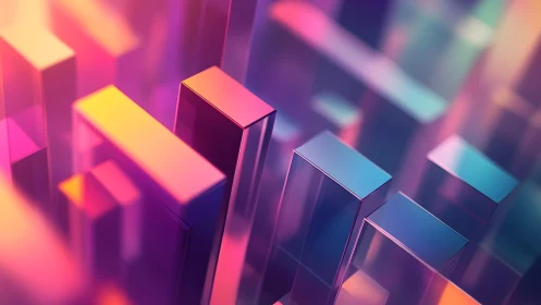 Vibrant Abstract Glass Towers in Neon Gradient Lighting.