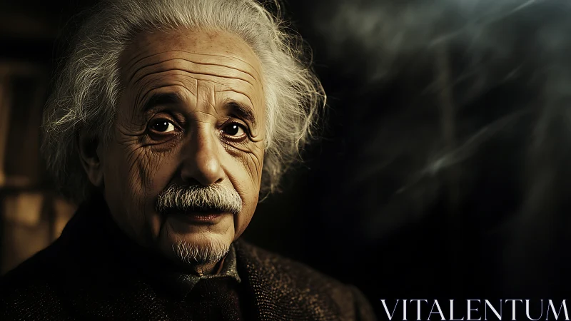 Aged physicist portrait with cinematic low key lighting depth.