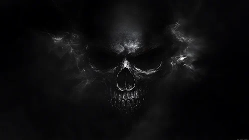 Whispering Smoke Skull Emerging From Midnight Void.