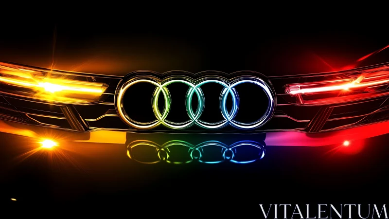 Illuminated Audi grille with rainbow ring lighting profile.
