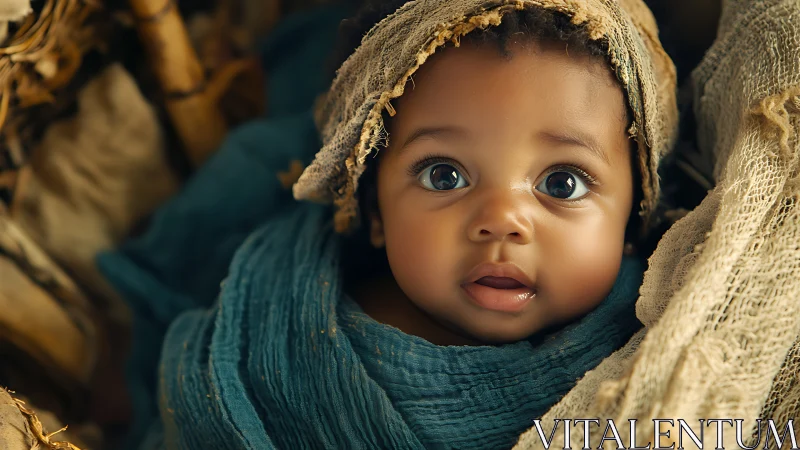 Wide-Eyed Wonder: Bundled Baby's Dreamy Gaze into Possibility.
