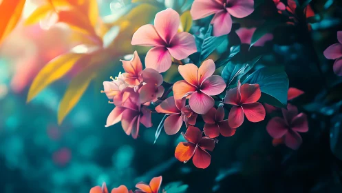 Vibrant Floral Composition with Warm-Cool Chromatic Interplay. Contemporary digital rendering.