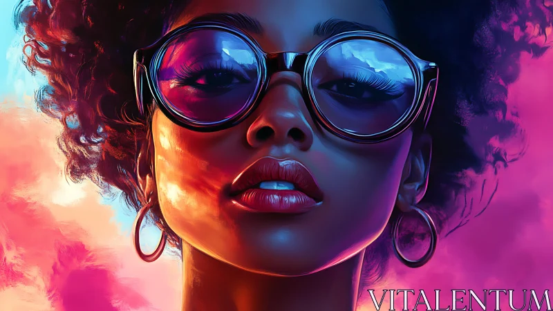 Bold portrait glows in neon light and dreamy sunset color