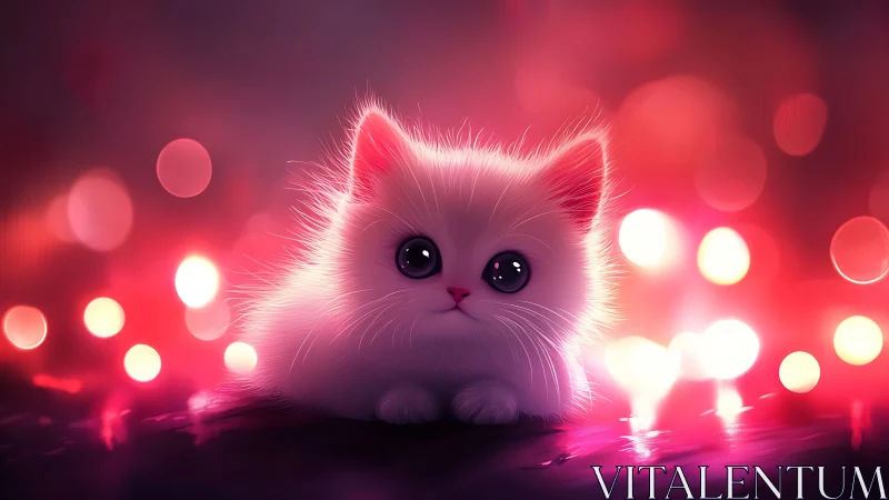 Luminescent White Felid with Radiant Bokeh Ambient Illumination