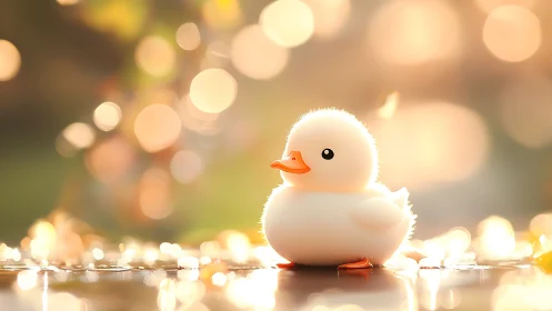 Fluffy White Duckling with Orange Beak.