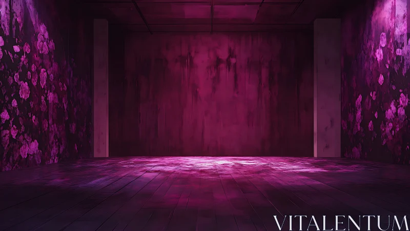 Immersive magenta gallery room glows with abstract floral light