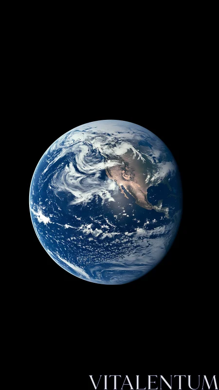 Earth floats in deep space with illuminated American continents