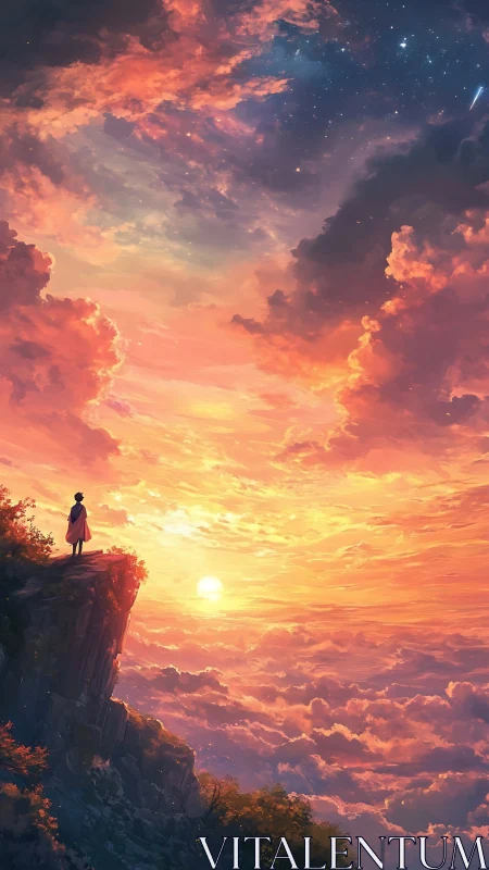 Sky pilgrim gazes across a tidal sunrise of clouds.