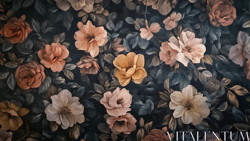 Moody Floral Composition with Layered Blooms.