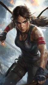 Battle-hardened archer surges forward in dynamic action composition