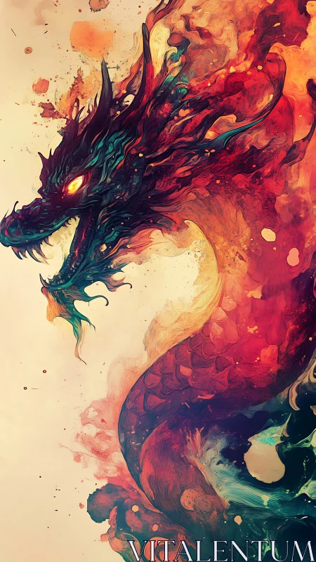 Elemental dragon erupting in swirling fire and paint.