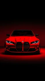 Front-view red sports coupe in dramatic low-key lighting.