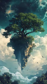 Skyward grove on a drifting island of clouds and starlight.