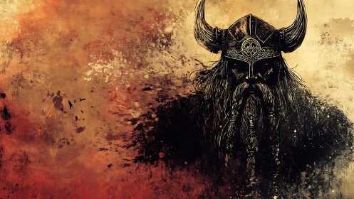 Brooding Viking warrior emerging from stormy painted shadows.