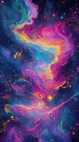Multicolor emission nebula swirl with dense stellar field backdrop