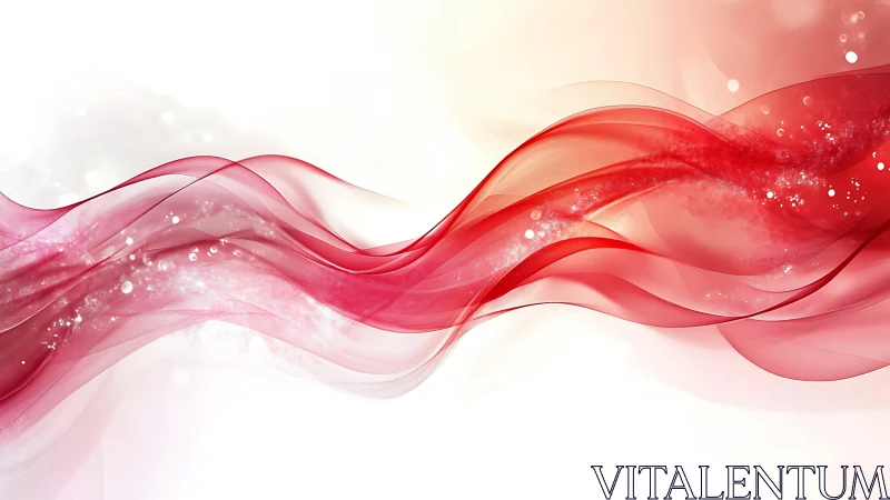 Red translucent wave ribbons over soft white background.