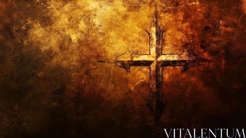 Burnished cross carves molten light through weathered dusk