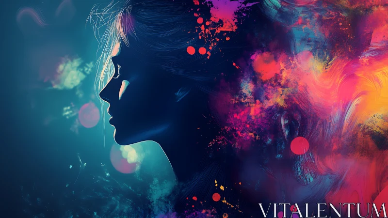 Silhouette profile with abstract multicolored digital dispersion.