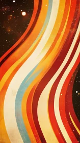 Retro cosmic waves in warm sunset stripes and stardust.