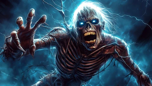 Undead wraith lunges forward with electric cyan backlight.