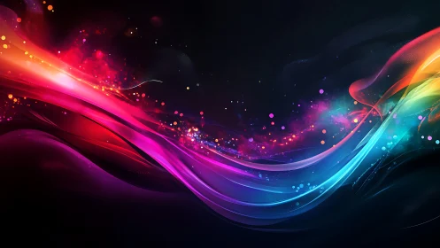 Glow of flowing rainbow light over a deep night sky.