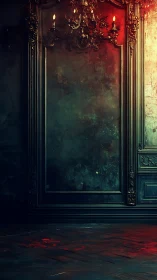 Candlelit rococo wall glows with eerie red reflections