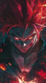 Fiery anime warrior glowing with fierce determined power.