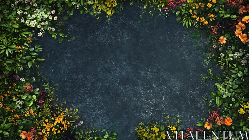 Vibrant Wildflower Border Frames Dark Textured Canvas.
